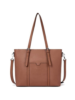 Women Leather Laptop Tote Office Shoulder Handbag Vintage Briefcase 15.6 inch Computer Work Purse Dark Brown