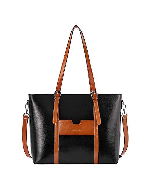 BOSTANTEN Women Leather Laptop Tote Office Shoulder Handbag Vintage Briefcase 15.6 inch Computer Work Purse Dark Brown