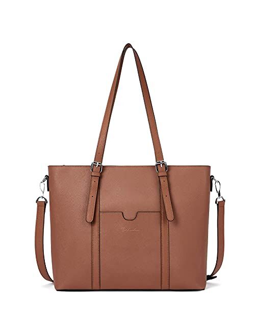 BOSTANTEN Women Leather Laptop Tote Office Shoulder Handbag Vintage Briefcase 15.6 inch Computer Work Purse Dark Brown