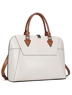 Briefcase for Women Leather 15.6 inch Laptop Shoulder Bags Office Work Crossbody Handbag Beige-White