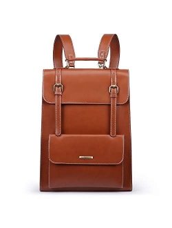 Laptop Backpack for Women PU Leather Backpack Vintage for Laptop 15.6 inches School Bag College Bookbag, Bordeaux