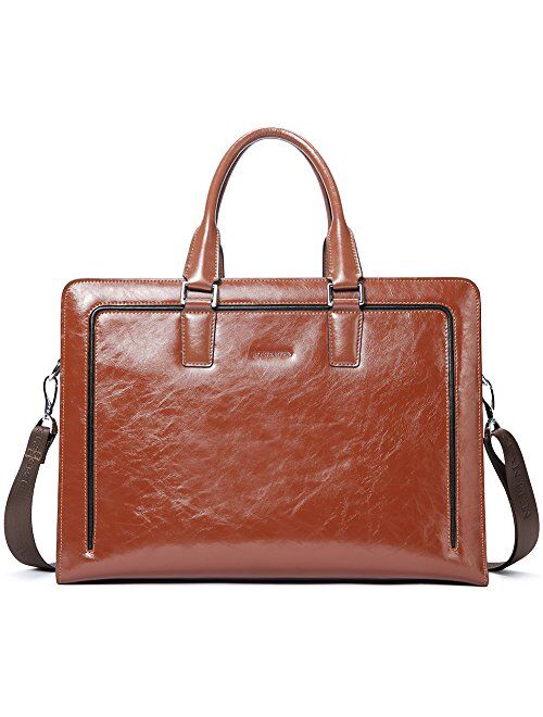 BOSTANTEN Women Genuine Leather Briefcase Tote Business Vintage Handbags 15.6" Laptop Shoulder Bag Black