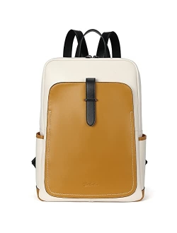 Leather Laptop Backpack Purse Casual College Casual Bags Daypack Beige-White