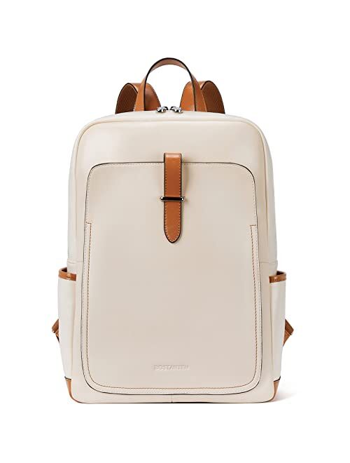 BOSTANTEN Leather Laptop Backpack Purse Casual College Casual Bags Daypack Beige-White