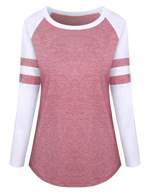 STARVNC Women Stripe Splice Long Sleeve Crew Neck Shirt