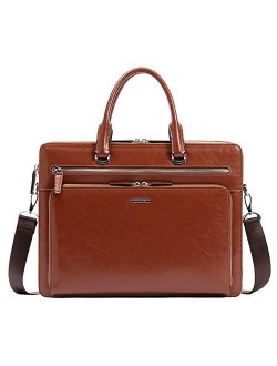 Leather Briefcase Shoulder 15.6 "Laptop Business Vintage Slim Messenger Bags for Women & Men Black