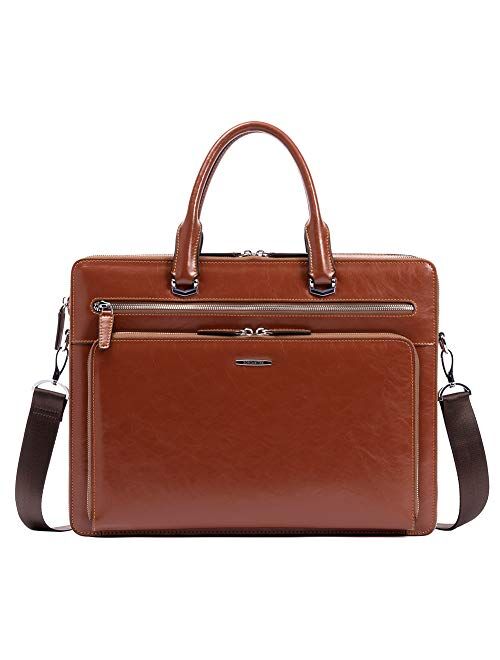 BOSTANTEN Leather Briefcase Shoulder 15.6 "Laptop Business Vintage Slim Messenger Bags for Women & Men Black