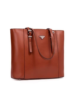 Women Briefcase Leather Laptop Tote Handbags 15.6 inch Computer Shoulder Bags Brown