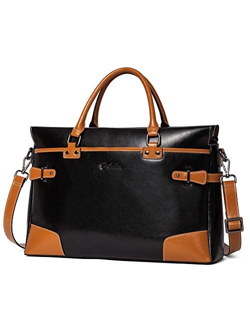 BOSTANTEN Leather Briefcase Messenger Satchel Bags Laptop Handbags for Women Black