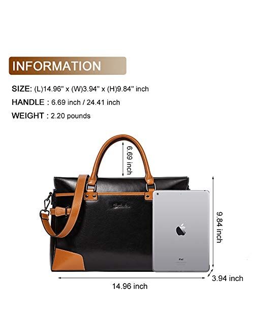 BOSTANTEN Leather Briefcase Messenger Satchel Bags Laptop Handbags for Women Black