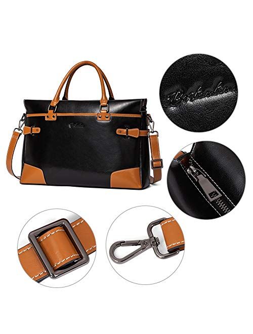 BOSTANTEN Leather Briefcase Messenger Satchel Bags Laptop Handbags for Women Black