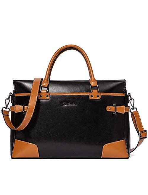 BOSTANTEN Leather Briefcase Messenger Satchel Bags Laptop Handbags for Women Black