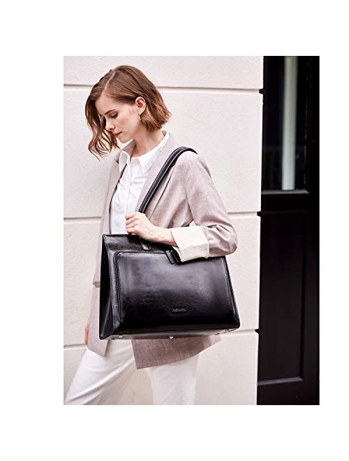 BOSTANTEN Leather Briefcase for Women Vintage 15.6 inch Laptop Bag Business Tote Shoulder Handbag Black