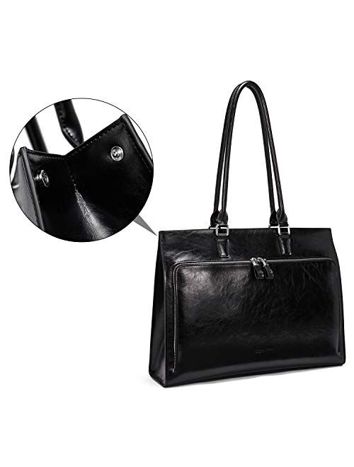 BOSTANTEN Leather Briefcase for Women Vintage 15.6 inch Laptop Bag Business Tote Shoulder Handbag Black