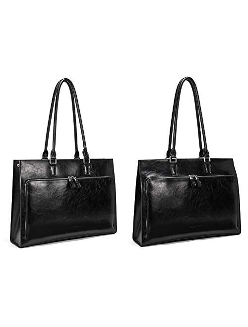 BOSTANTEN Leather Briefcase for Women Vintage 15.6 inch Laptop Bag Business Tote Shoulder Handbag Black