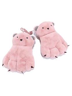 CAILIN Winter Gloves Hanging Neck Cotton Gloves for Girls in Autumn and Winter Plus Velvet Thickening to Keep Warm Plush Cartoon Cute Animal Warm Gloves (Color : Gray)