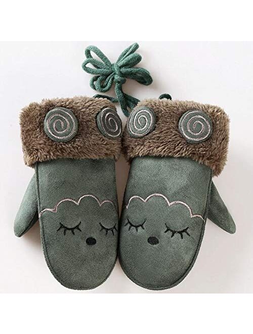 feiren Fashion Children's Cute Cartoon Rabbit Bear Mittens Boy/Girls Winter Plus Plush Cashmere Thicker Warm Suede Leather Mittens