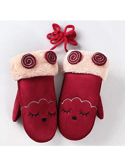 feiren Fashion Children's Cute Cartoon Rabbit Bear Mittens Boy/Girls Winter Plus Plush Cashmere Thicker Warm Suede Leather Mittens