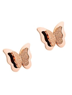 WDSHOW 18k Rose Gold Butterfly Stud Earrings Necklace Set for Women