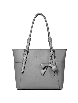 Women Leather Handbag Designer Tote Shoulder Work Purses Grey