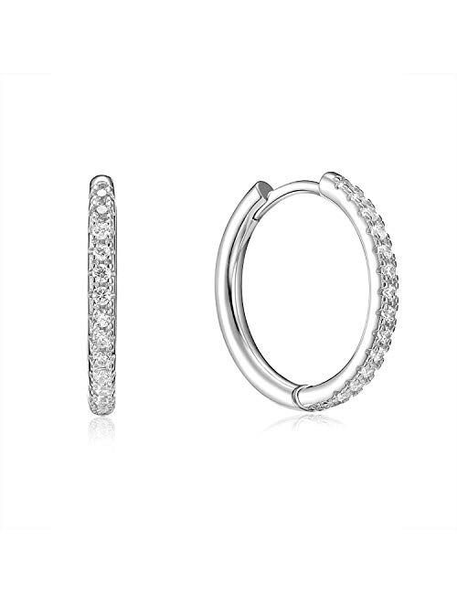 FANCIME Hoop Earrings for women 14K White Gold Plated Sterling Silver Hoop Earrings Small Hoop Earrings Cubic Zirconia Cartilage Dainty Silver Hoop Earrings for Women Gir