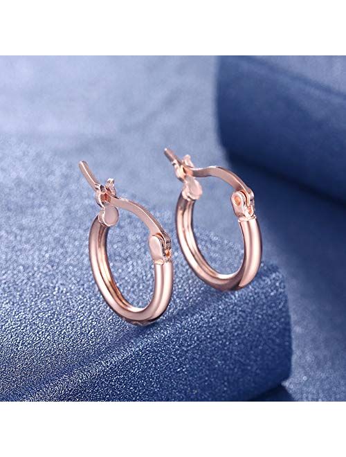 Sterling Silver Hoop Earrings, Small Clasp Hoop Earrings in Gold, Rose Gold, Silver for Women Girls