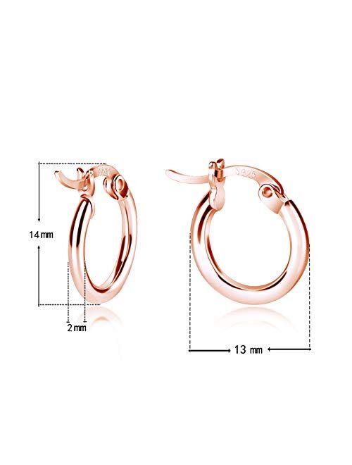 Sterling Silver Hoop Earrings, Small Clasp Hoop Earrings in Gold, Rose Gold, Silver for Women Girls