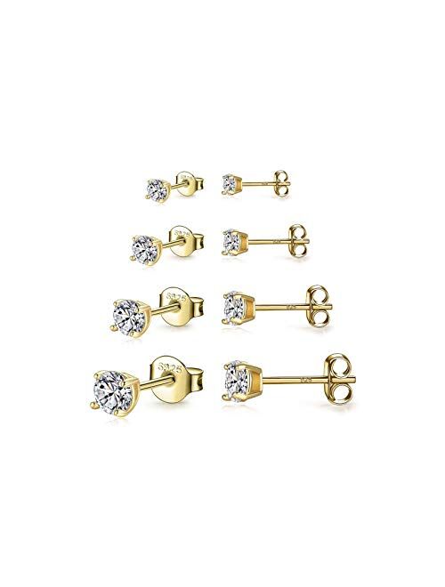 925 Sterling Silver Stud earrings Set | White Gold Plated Hypoallergenic Stud Earrings | Cubic Zirconia Stud Earrings for Women Girls