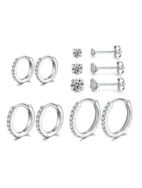 3 Pairs Sterling Silver Small Hoop Earrings Tiny Cartilage Earring Cubic Zirconia Cuff Huggie Earrings Mini Hoops Earrings Piercing for Women Girls