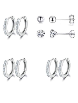 Silver Hoop Earrings for Women, 925 Sterling Silver Huggie Hinged Earrings with AAA Cubic Zirconia, Diameter 13mm Hypoallergenic Small Sleeper Hoop, 8/10/12/13MM