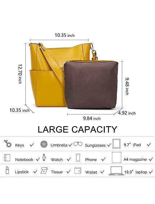 BOSTANTEN Women's Leather Designer Handbags Tote Purses Shoulder Bucket Bags and Women Leather Wallet RFID Blocking Small Bifold Zipper Pocket Wallet with ID Window