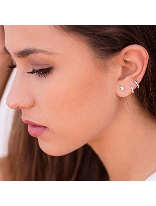 925 Sterling Silver Small Hoop Earrings Cubic Zirconia Cartilage Earring Earing Piercing Earrings Ear Cuff Huggie Tiny Hoops Earrings for Women Girls Men