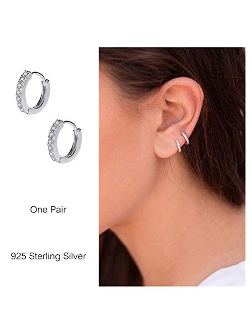 925 Sterling Silver Small Hoop Earrings Cubic Zirconia Cartilage Earring Earing Piercing Earrings Ear Cuff Huggie Tiny Hoops Earrings for Women Girls Men