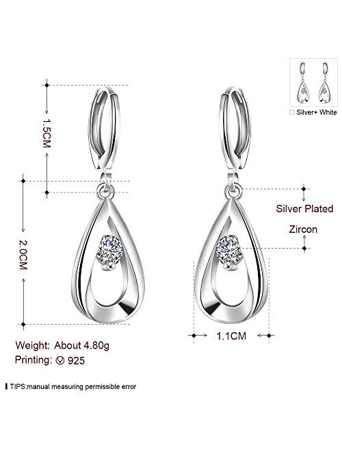 Women Cubic Zirconia Hoop Earrings,AMBESTEE Sterling Sliver Plated Fashion Jewelry Small Rhinestones Bicyclic Shape Hoop Earrings for Girls Ladies