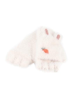 No-branded Cute Rabbit Ears Plush Gloves Girls Flipped Half Finger Gloves Outdoor Kids Winter Children Gloves SZMAABBC (Color : Gray, Size : 1)