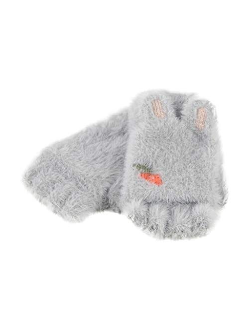 No-branded Cute Rabbit Ears Plush Gloves Girls Flipped Half Finger Gloves Outdoor Kids Winter Children Gloves SZMAABBC (Color : Gray, Size : 1)