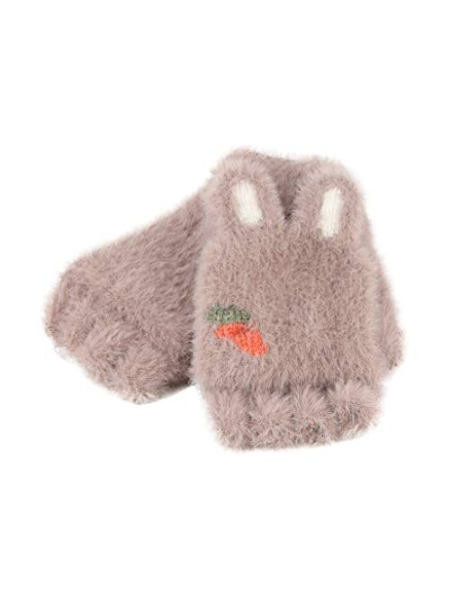 No-branded Cute Rabbit Ears Plush Gloves Girls Flipped Half Finger Gloves Outdoor Kids Winter Children Gloves SZMAABBC (Color : Gray, Size : 1)