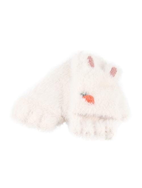 No-branded Cute Rabbit Ears Plush Gloves Girls Flipped Half Finger Gloves Outdoor Kids Winter Children Gloves SZMAABBC (Color : Gray, Size : 1)