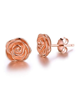 ✦Gifts for Mother's Day✦18K Gold Plating 925 Sterling Silver Rose Stud Earrings Hypoallergenic Flower Earrings Jewelry Gifts for Women Girls Mom Mother Wife Girlfriend