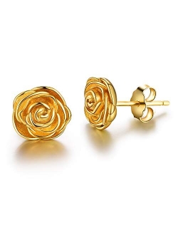 ✦Gifts for Mother's Day✦18K Gold Plating 925 Sterling Silver Rose Stud Earrings Hypoallergenic Flower Earrings Jewelry Gifts for Women Girls Mom Mother Wife Girlfriend