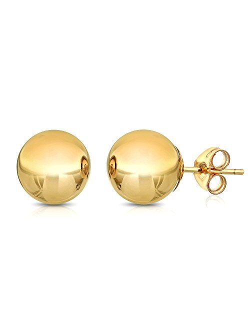 Pori Jewelers Premium 14K Gold Ball Stud Earrings- Butterfly Backings 3mm-8mm Yellow White or Rose