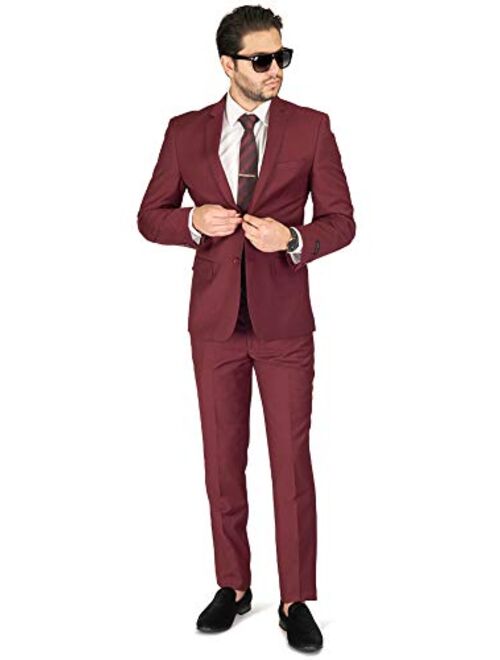 Slim Fit Men Suit Burgundy Wine 2 Button Notch Lapel AZAR 8028-58