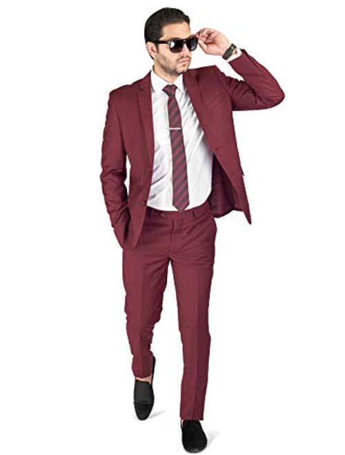 Slim Fit Men Suit Burgundy Wine 2 Button Notch Lapel AZAR 8028-58