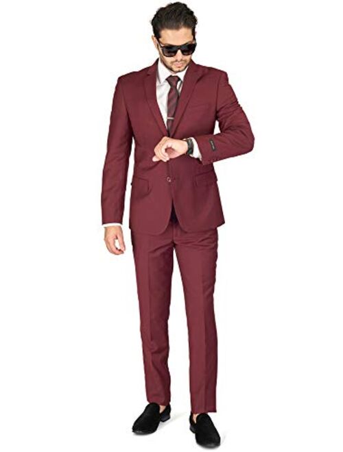 Slim Fit Men Suit Burgundy Wine 2 Button Notch Lapel AZAR 8028-58