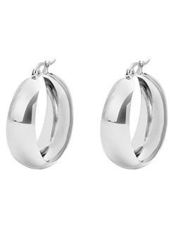 Edforce Stainless Steel 18K Gold Plated Lead-free Hypoallergenic Wide Large Rounded Hoop Earrings with Click-Top