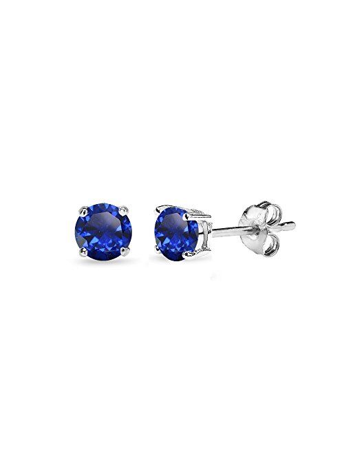 Sterling Silver Created Blue Sapphire Round-Cut Solitaire Stud Earrings for Women Teen Girls