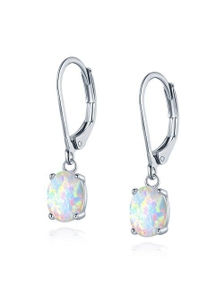 Opal Leveback Earrings Dangle White Rose Gold Plated for Women Girls Hypoallergenic 6x8mm