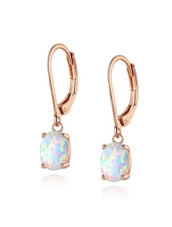 Opal Leveback Earrings Dangle White Rose Gold Plated for Women Girls Hypoallergenic 6x8mm