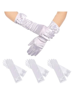 AUHOKY 4 Pairs Little Girls Long Princess Costume Formal Bows Gloves