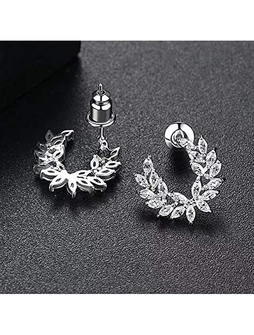 14K Gold Plated Flower Small CZ Diamond Earrings For Women Girls Multicolor Cubic Zirconia Halo Stud Dainty Crystal Chic Huggie Hoops Hypoallergenic Gifts for Best Friend